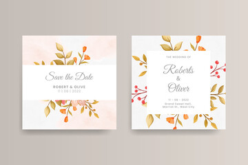 Fototapeta na wymiar Save the date floral watercolor card and invitation