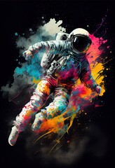 Obraz na płótnie Canvas Space explorer, astronaut soaring in outer space. Abstract colorful illustration. Generative art