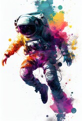 Space explorer, astronaut soaring in outer space. Abstract colorful illustration. Generative art - obrazy, fototapety, plakaty