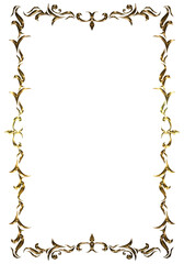 表彰状テンプレート縦位置,オリエンタル柄のフレーム。アンティーク、ビンテージのゴールドメタリック。飾り罫