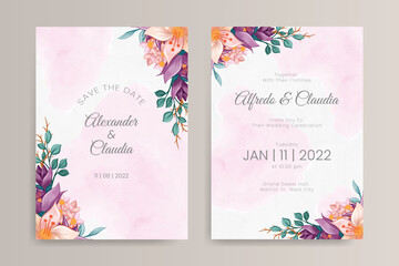 Hand drawn floral wedding invitation template design