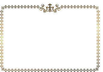 表彰状テンプレート横位置,オリエンタル柄のフレーム。アンティーク、ビンテージのゴールドメタリック。飾り罫