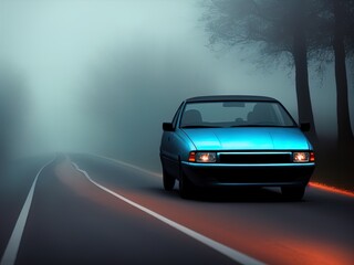 Fototapeta na wymiar A mysterious car waits on a lonely road.