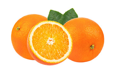orange fruit with leaf isolated on transparent png