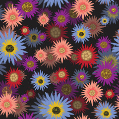 Seamless Pattern with Flowers. Colorful background. Vector illustration. Floral repeating texture.
