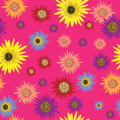 Fototapeta na wymiar Seamless Pattern with Flowers. Colorful background. Vector illustration. Floral repeating texture. 