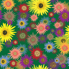 Fototapeta na wymiar Seamless Pattern with Flowers. Colorful background. Vector illustration. Floral repeating texture. 