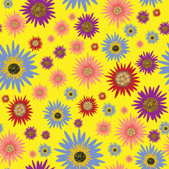 Seamless Pattern with Flowers. Colorful background. Vector illustration. Floral repeating texture.
