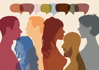 Face-to-face communication between international people. Bubbles of speech and communication. Social networks are a great way to communicate, share information and share ideas. Vector Illustration