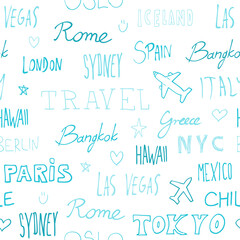 City names seamless vector texture