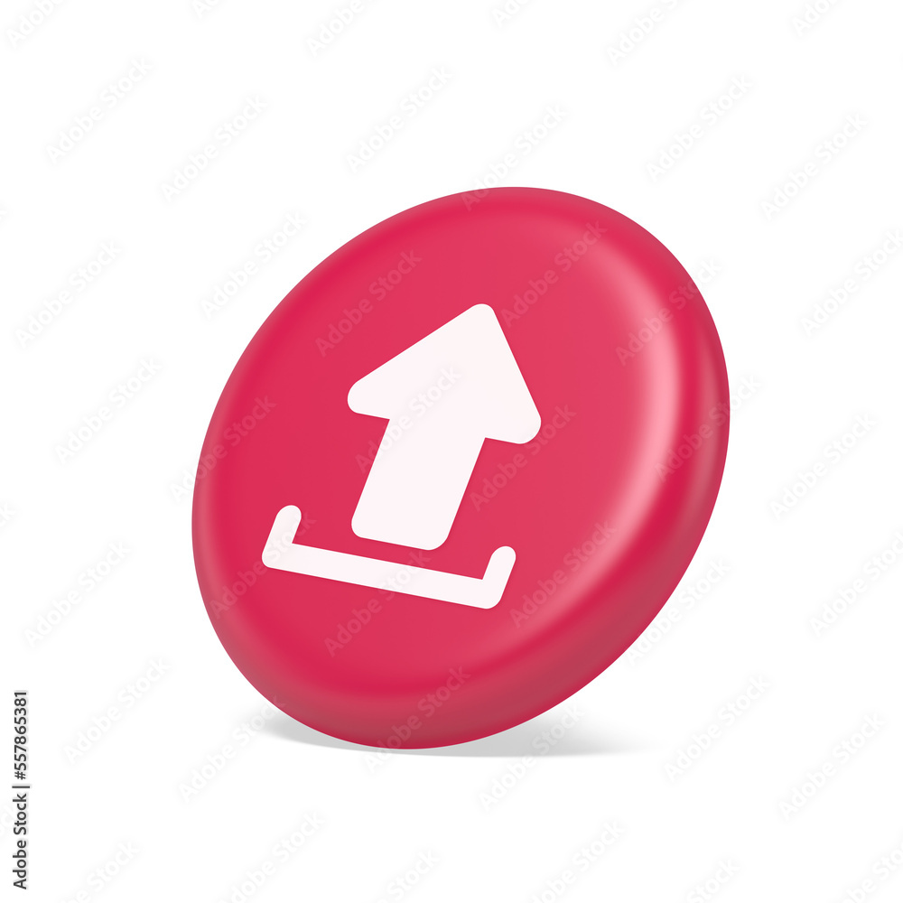 Poster upload up arrow button document multimedia file exchange cyberspace storage 3d side view icon