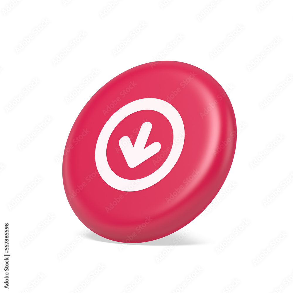Poster down arrow circle frame button web interface pointer navigation app 3d isometric realistic icon