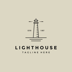 lighthouse line art logo vector illustration design