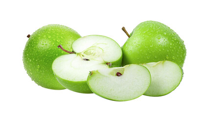 green apple with leaf isolated on transparent png