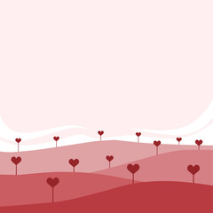 valentine's day template background with meadow of some heart shape trees