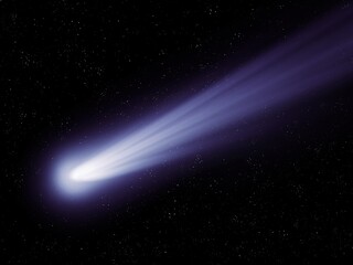 Fototapeta na wymiar Glowing comet tail. Shooting star. Bright comet in the night sky. Fall of a meteorite from space.