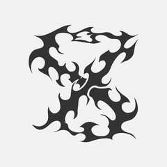 Popular and trending black and white vector fire ornament objects 2023 for tshirts, long sleeves, hoodies, parkas, streetwear, apparel and pajamas. Hand drawing of cool vector fire.