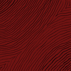 Curved lines hand drawing abstract texture illustration on burgundy background.