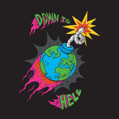Isolated vector illustration of the Earth in the form of an ignition bomb. Colorful art work for t-shirt design, cover etc.