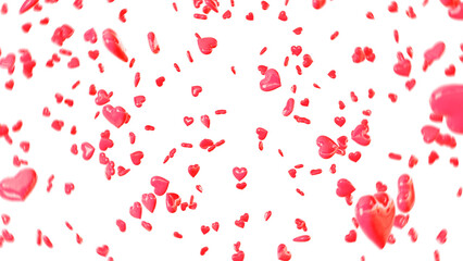 Falling red and pink hearts isolated on transparent background. Valentine’s day design. 3D rendering