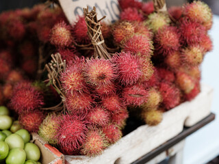 Fototapeta premium Stack of rambutan sold on the street of Kuala Lumpur