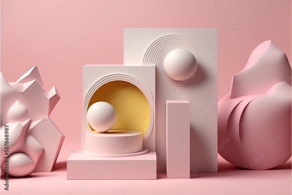 Poster minimal background, mock up with podium for product display. 3d illustration