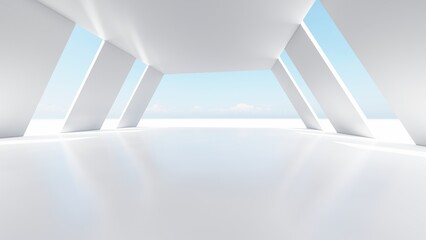 Futuristic interior background white tunnel 3d render