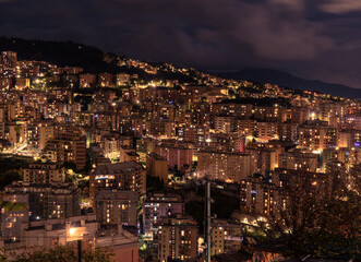 Residential areas of Genoa by night