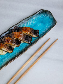 Smoked eel nigiri
