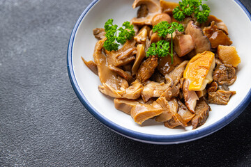 mushroom mix white mushroom, boletus, mushrooms, chanterelles aperitif food marinated snack healthy...
