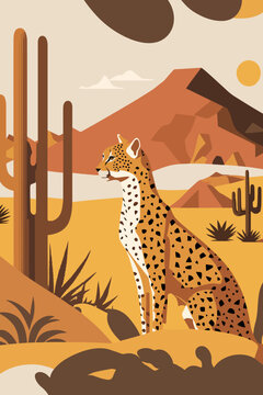 cheetah wild animal flat vector illustration background matisse poster