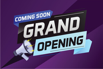 coming soon grand opening word concept vector illustration with megaphone and 3d, web, mobile app, poster, banner, flyer, background, gift card, coupon, label, wallpaper	
