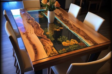 epoxy resin table with flowers