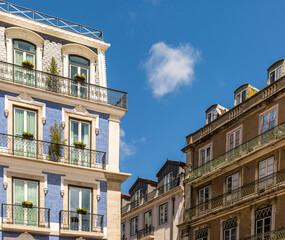 Fototapeta premium The brightly colored buildings in Portugal's capital city of Lisbon