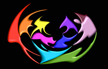 Abstract patterns coloured with black background	