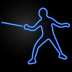 fencing neon sign, modern glowing banner design, colorful modern design trends on black background. Vector illustration.