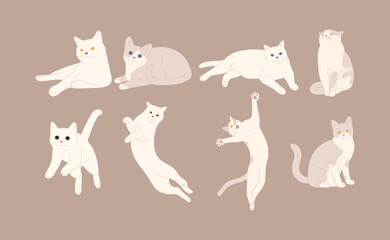 white cat cute 4 on a brown background, vector illustration.