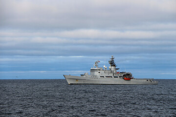 Fototapeta na wymiar Patrol frigate in the Atlantic Ocean
