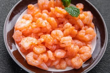 shrimp small prawn spicy cocktail seafood meal food snack on the table copy space food background rustic top view