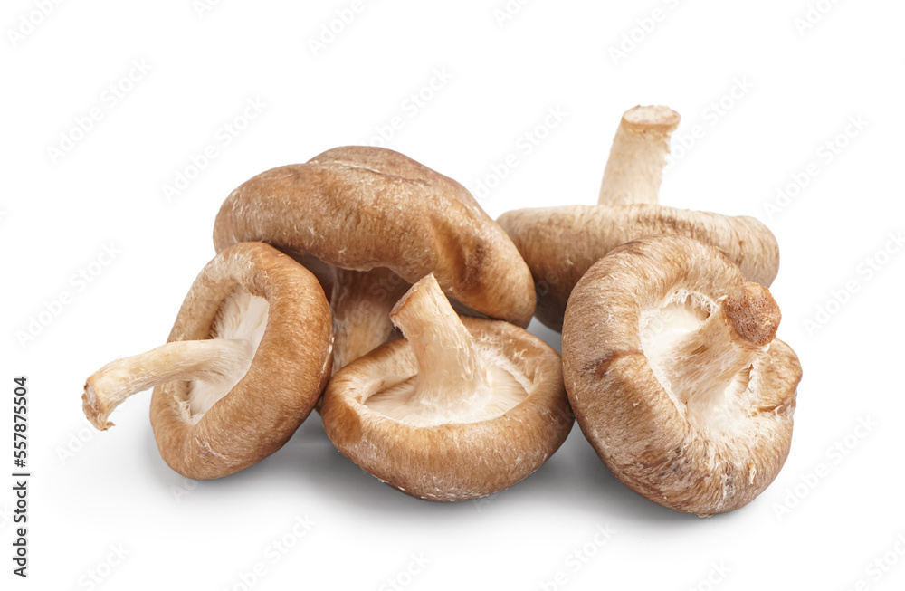 Wall mural heap of fresh shiitake mushrooms on white background