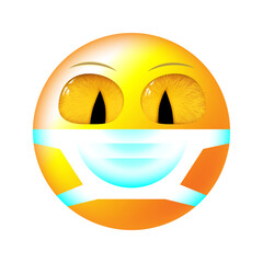 Antivirus smiley or emoji with a medical mask protecting him from coronavirus. Healthcare concept icon. png