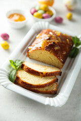 Homemade Easter cake with orange marmalade