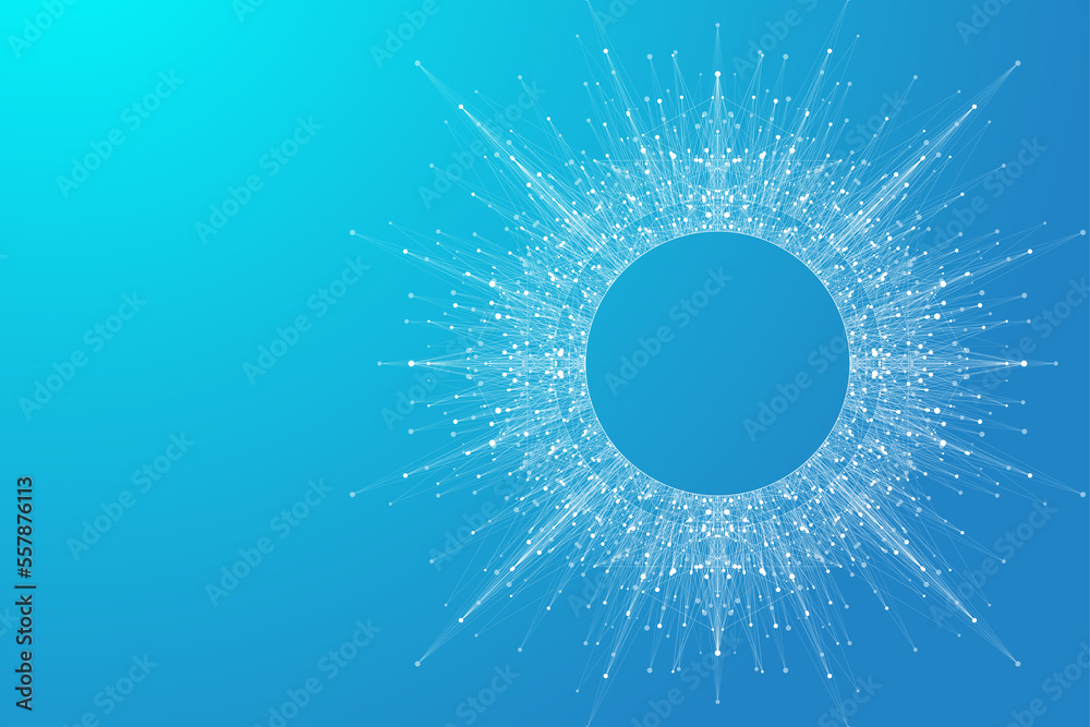 Aufkleber Blockchain transfer satellite future communications illustration. Abstract technology cloud world. Global network fintech background. Digital blockchain communications