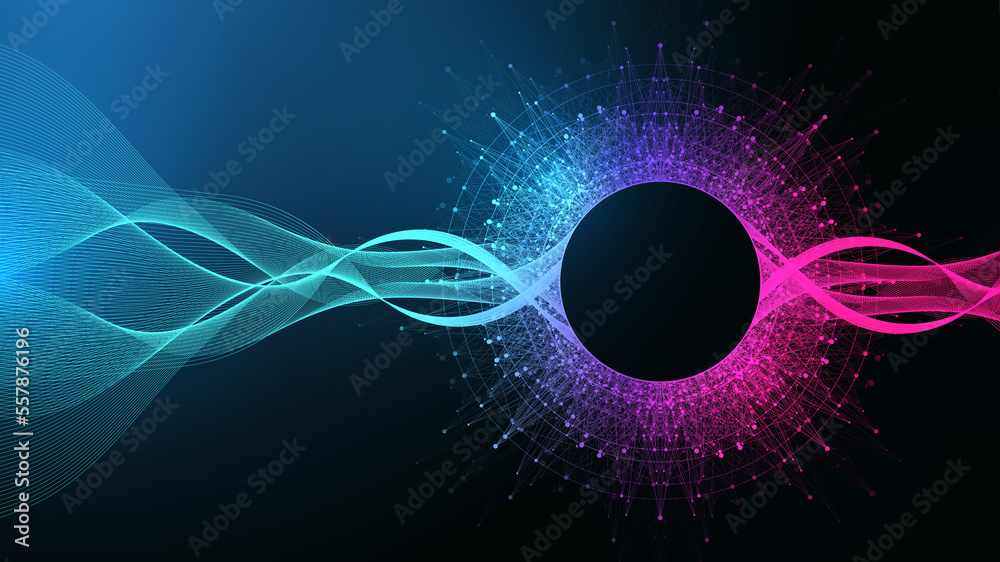 Poster Quantum computing concept illustration. Deep learning artificial intelligence. Big data algorithms visualization for business, science presentations, posters, covers