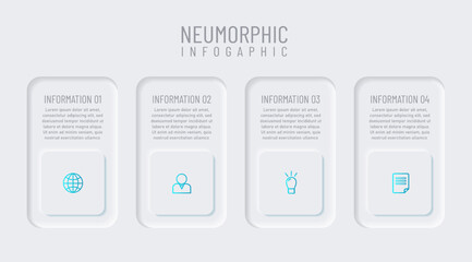 Newmorphic infographic design template. Modern vector illustration for business presentation, minimal white tone, Concept of 4 steps of business development process.
