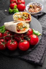 vegetarian kebab wrap vegetable fresh meal food snack on the table copy space food background rustic top view veggie vegan food no meat
