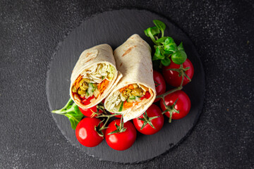 vegetarian kebab wrap vegetable fresh meal food snack on the table copy space food background rustic top view veggie vegan food no meat
