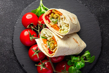 vegetarian kebab wrap vegetable fresh meal food snack on the table copy space food background rustic top view veggie vegan food no meat