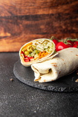 vegetarian kebab wrap vegetable fresh meal food snack on the table copy space food background rustic top view veggie vegan food no meat