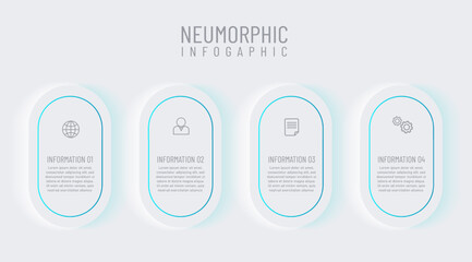 Newmorphic infographic design template. Modern vector illustration for business presentation, minimal white tone, Concept of 4 steps of business development process.